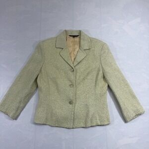 Andrea Behar Blazer Jacket Women's 12 Green Gold Shimmer Career Single Breasted